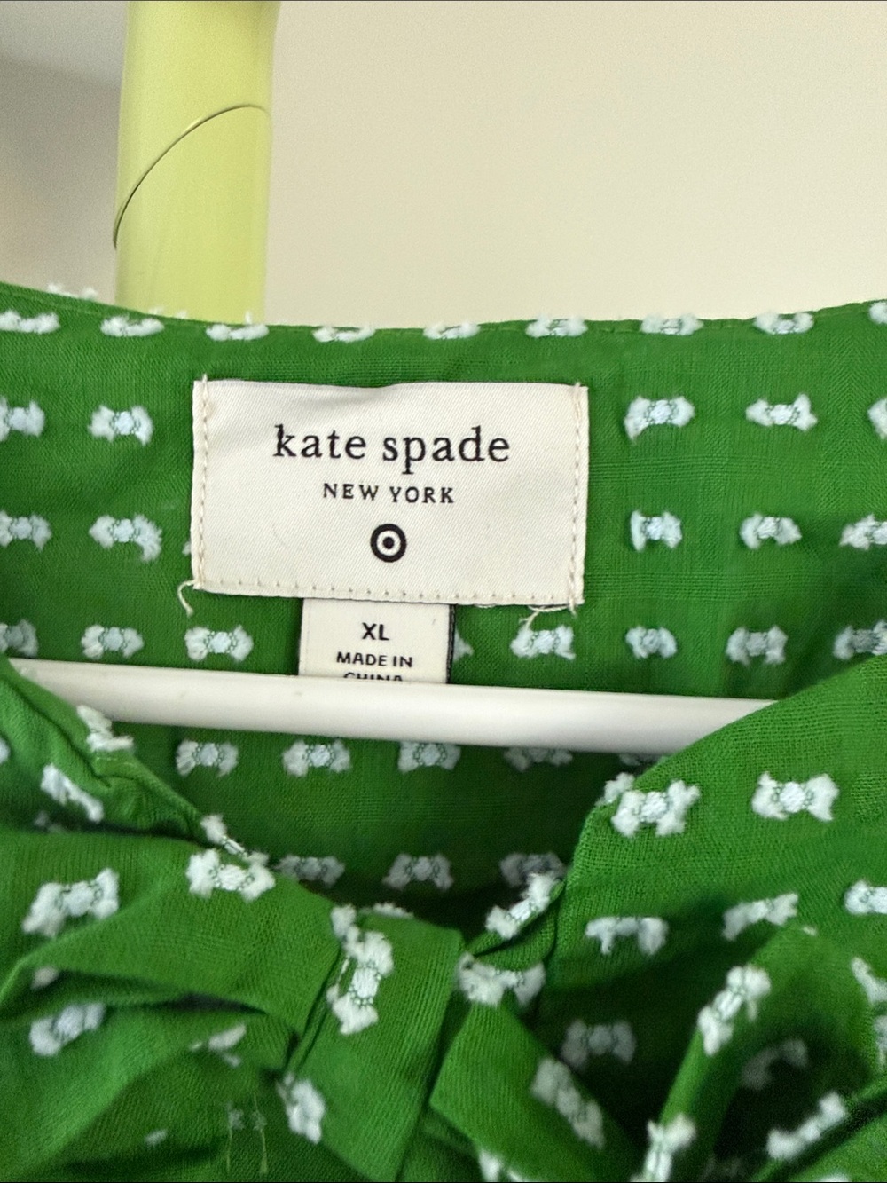 kate spade Bright Green Puff-Sleeve Tie-Neck Blouse - Picture 2 of 4